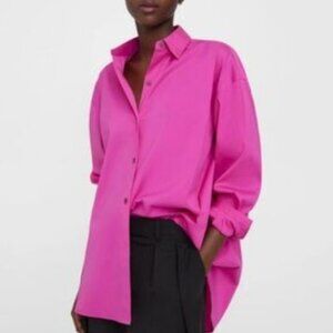 Theory Oversized Luxe Button-front Shirt in Pink Career Workwear Women's M/L